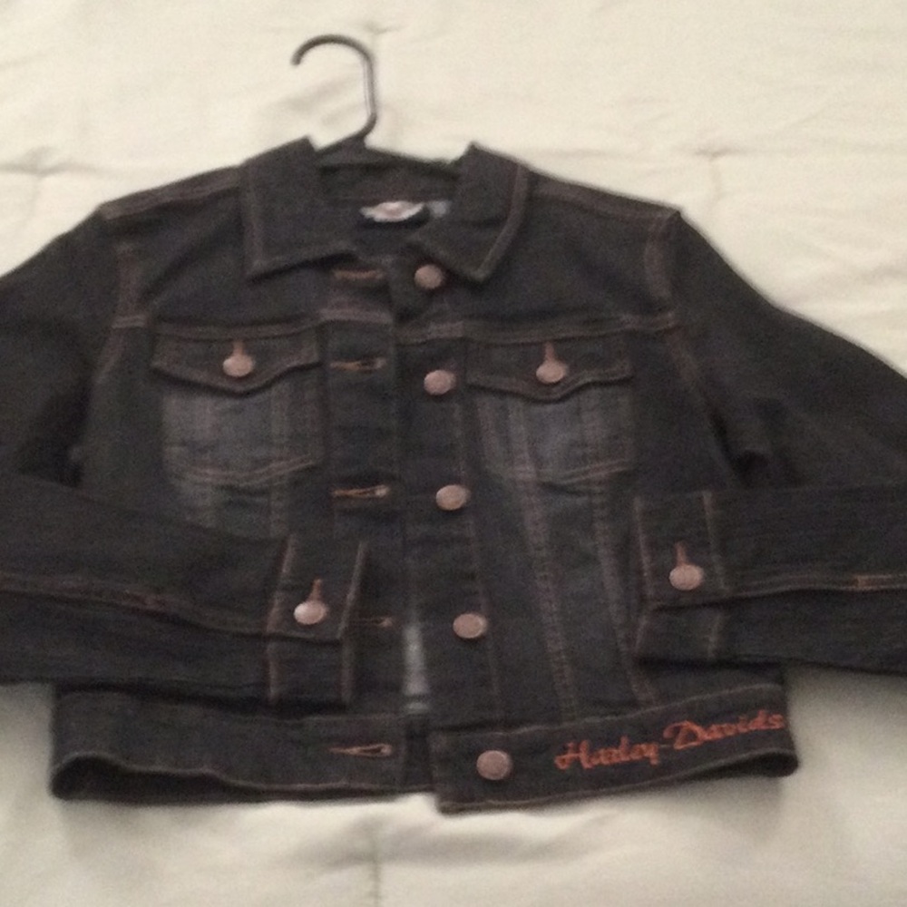 Harley-Davidson Short/Crop Denim Jacket - Crystal Studs Embellished Logo!